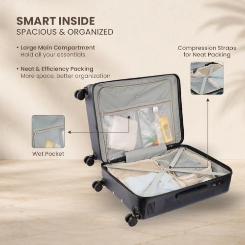 Image of SWISS MILITARY Pascal Hard 68cm Lightweight PC Medium Check in Travel Luggage Trolley Bag with Anti-Theft Zippers & 3-Dial Lock, 360 Wheels, Wet Pocket & Aluminium Handle Suitcase Capacity 93L-Navy