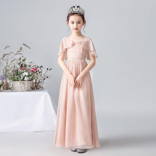 dideyttawl Chiffon Flower Girls Dress Cape Sleeves Junior Bridesmaid Dress for Girls 4-16 Special Occasion 3832