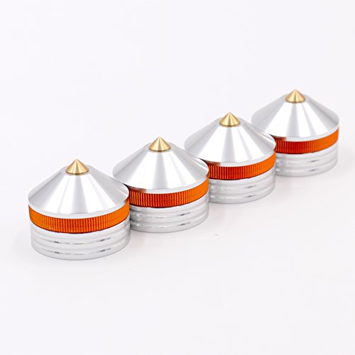 GD-PARTS 39x33mm Machined Aluminum Speaker Spike Vibration Cone HiFi Audio Amplifier Turntable DAC Isolation Stand Feet Silver Set of 4