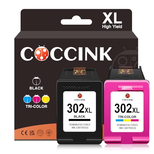 COCCINK 302XL Cartucho de Tinta para HP 302 XL Tinta 302XL Negro y Color Impresora Compatible para Envy 4520 4521 4527 DeskJet 3630 3633 3636 2130 OfficeJet 3830 3831 5232 Remanufacturado