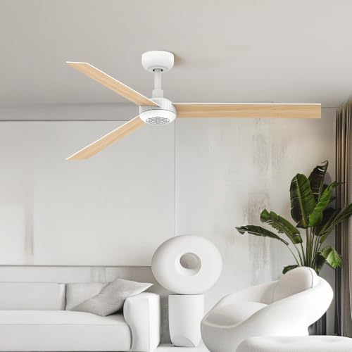 Image of TALOYA 52 inch Ceiling Fan,White Finish,6-Speed,Dimmable,Noiseless,Reversible DC Motor,3 blades