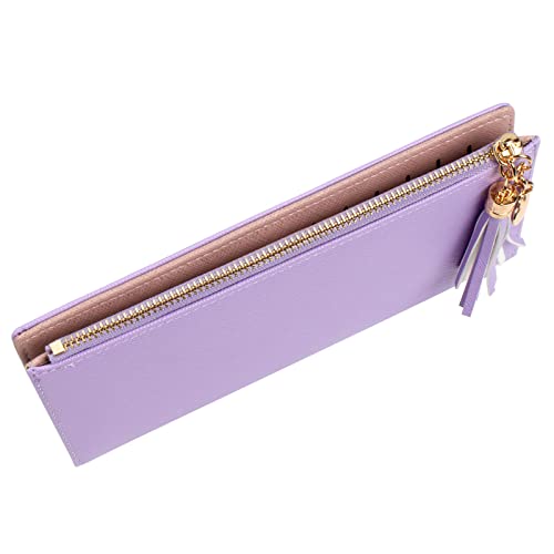Image of Valentoria Womens Wallet Cute Elegant Long Slim Card Holder Case Minimalist Coin Purse Thin Tassels Zip Clutch Wallets for Girls Ladies | Cute