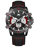 ⌚【Multifuncional Reloj Digital para Hombre】 Reloj analógico digital, cronómetro con tiempo dividido, retroiluminación LED, alarma, timbre cada hora, cuenta regresiva, calendario (fecha, semana y mes), 12/24 horas, 30M impermeable, hora dual, resistente a los golpes. Las funciones del reloj se pueden configurar y usar fácilmente de acuerdo con las instrucciones.
