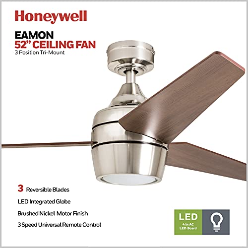 Honeywell 50604-01 Eamon Modern Ceiling Fan, Remote Control, Led, 52 Inches, Brushed Nickel #TOP1