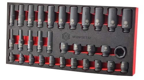 Britool Hallmark 32pc Standard & Deep Impact Socket Set (6-Point) 7-22mm - 3/8 Drive