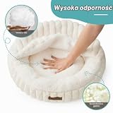 COZY KISS Legowisko Dla Kota Z Daszkiem, Miękkie Puchate Posłanie, Mydelne & Antypoślizgowe Dno, Ocieplane Wnętrze na Zimę, Dla Małych i Dużych Kotów, 50x50x15cm Biały