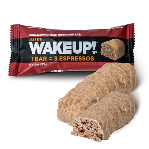 Image of WAKE UP! Caffeinated Cinnamon Crunch Energy Bars - 350mg Caffeine Per Bar (3 Espressos) - Coffee Alternative for Extreme Energy & Focus - Vegetarian, Gluten-Free, Kosher - 6 Pack