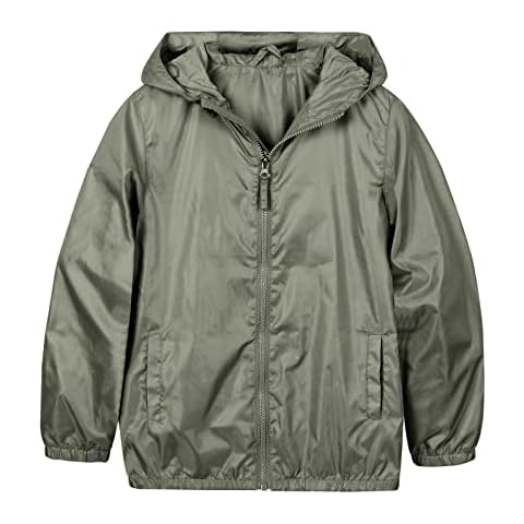 SNOW DREAMS Boys Rain Jackets Lighweight Spring Jacket Raincoat Rain Coats Waterproof Windbreaker Army Green Size 16 Cover