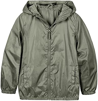 SNOW DREAMS Boys Rain Jackets - Lightweight Waterproof Windbreaker Raincoat, Army Green, Size 12