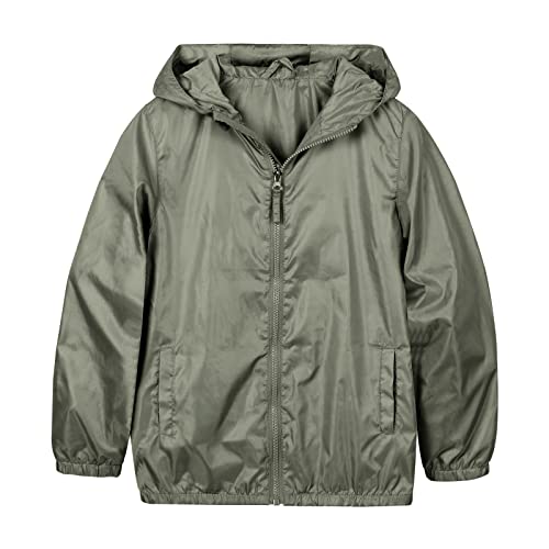 SNOW DREAMS - SNOW DREAMS Boys Rain Jackets - Lightweight Waterproof Windbreaker Raincoat, Army Green, Size 12 (25% Off Amazon Deal)