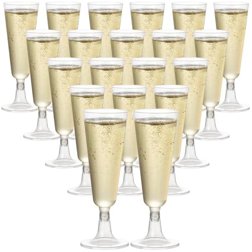 miaomiao Lot de 20 flûtes à champagne en plastique réutilisables - 160 ml - Verres à cocktail - Pour mariages, anniversaires et fêtes - Transparent