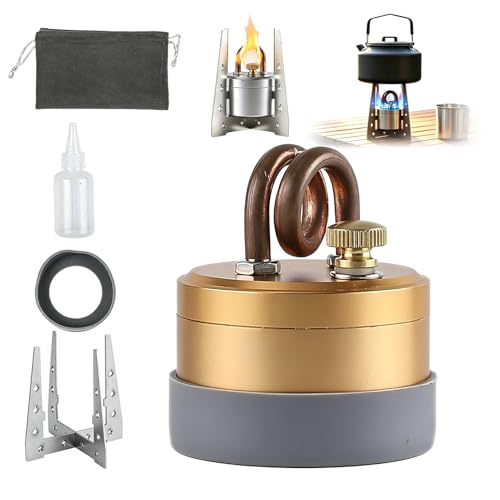 High-Power Portable Mini Outdoor Burner & Alcohol Stove, Lightweight Aluminum Camping Equipment with Windproof Pot Stand for Backpacking Stove, Hiking Essentials & Camping Gear (Golden)