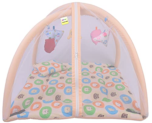 Image of Kwitchy Baby Bedding Set New Born Baby Bed | Mattress | Mosquito Net | Play Gym | Playmats | Floor Gym | Cotton | Infants | Gift Pack | Bed with Hanging Toys (0-6 Months, Orange)