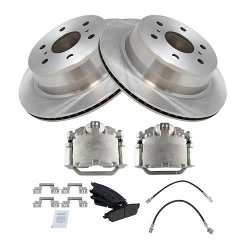 Image of TRQ Rear Brake Pad and Rotor Set Semi Metallic Calipers Compatible with 2007-2013 Chevrolet Silverado 1500 Sierra 1500