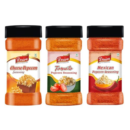 Image of Desire Popcorn Seasonings Combo (Cheese,Tomato & Mexican) 50 Gram Each Perfect for Popcorn, Pasta, Pizza, Nachos, Fries | Rich & Creamy Cheese Flavor | Versatile Topping for Snacks