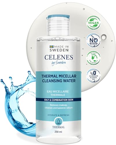 Celenes By Sweden Agua Micelar Termal 250ml, Limpiador Facial Vegan - Desmaquillante Facial Y Desmaquillante Ojos Sin Alcohol/Perfum - Agua Micelar Piel Grasa Y Mixta, Micellar Water Uso Sin Enjuague
