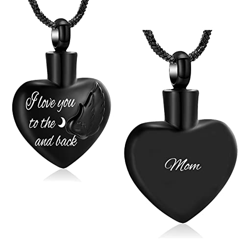Yinplsmemory Angel Wing Heart Urn Necklace for Ashes Holder Cremation Jewelry I Love You to The Moon and Back Heart Shape Urn Locket Memorial Jewelry (Moon cat)