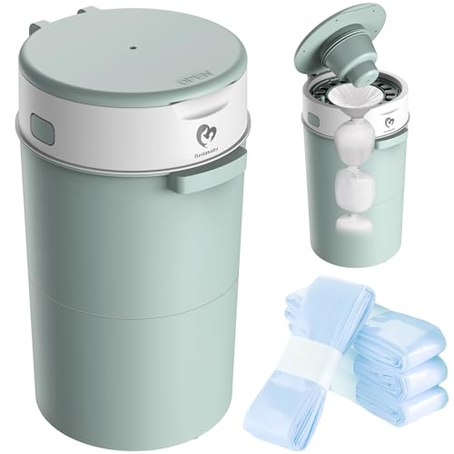 Image of Bellababy Diaper Pail, Upgrade Baby Diaper Bin with Double Odor Locking, Includes 4 Refills (270 inches /pcs), Compact Design for Nursery, Green