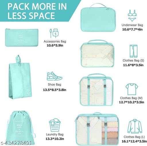 (Multicolor) Travel Organizer 7 in 1 Travel Laundry Cosmetics Luggage Packing Organizers Set Makeup Bags Organizer Packing Cubes with Shoe Bag for travel, Nylon 7-in-1-cactus0803 SB-P8302 1