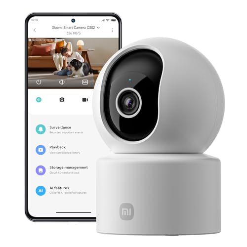 XIAOMI C302 Cámara Vigilancia WiFi Interior 2K 3MP 360°, Barrera Virtual