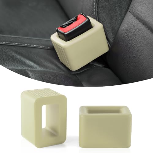 Image of Amiss 2PCS Seat Belt Buckle Holder, Universal Silicone Rear Seat Belt Booster & Fixer for Easy Access, Keeping Receptacle Upright, Car Interior Accessories-Fits Most Cars (Beige)