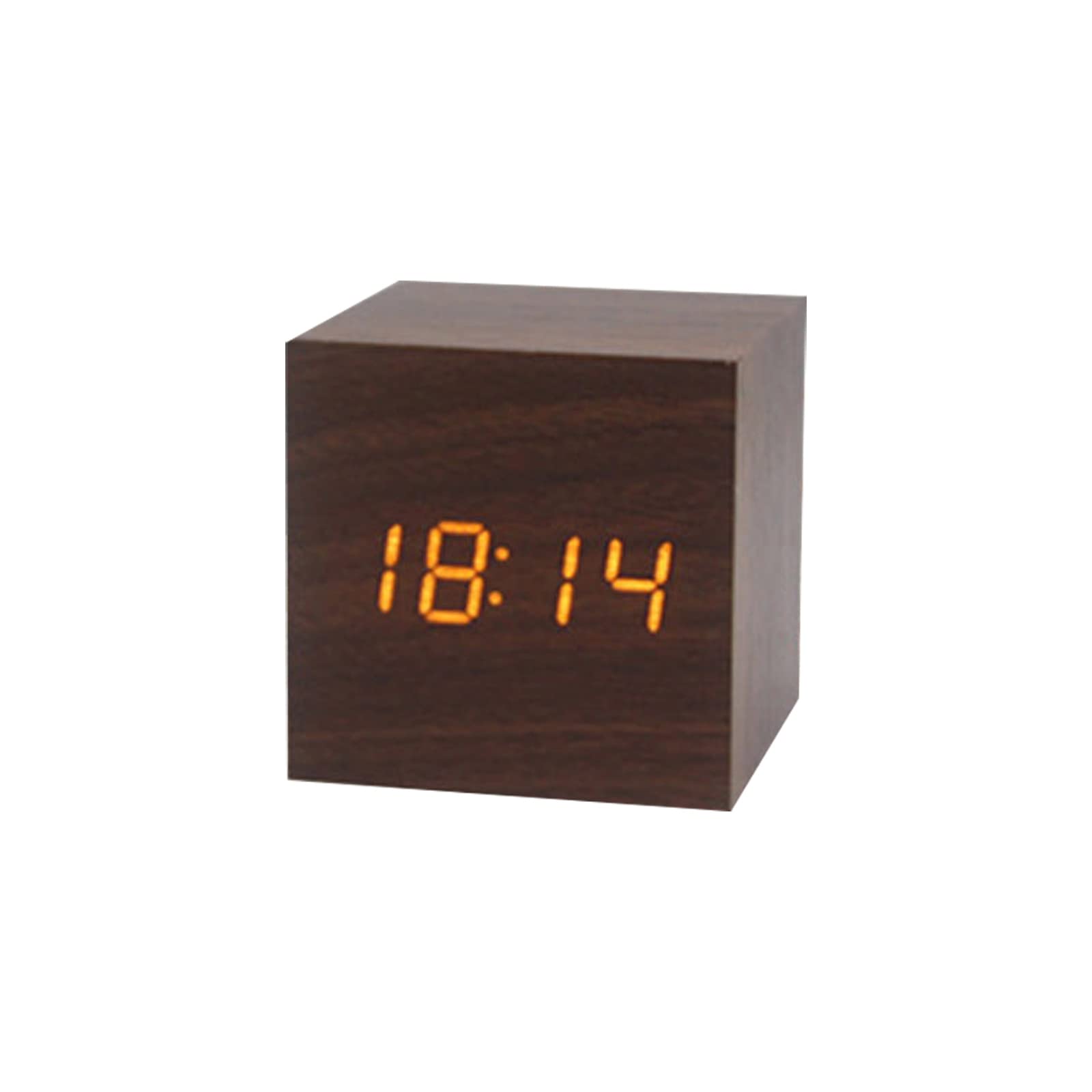 PURPLELILY Wood Cube Voice Control Alarm Clock Bedside Table Square Clock Multipurpose For Children Bedroom Dormitory Voice Control Alarm