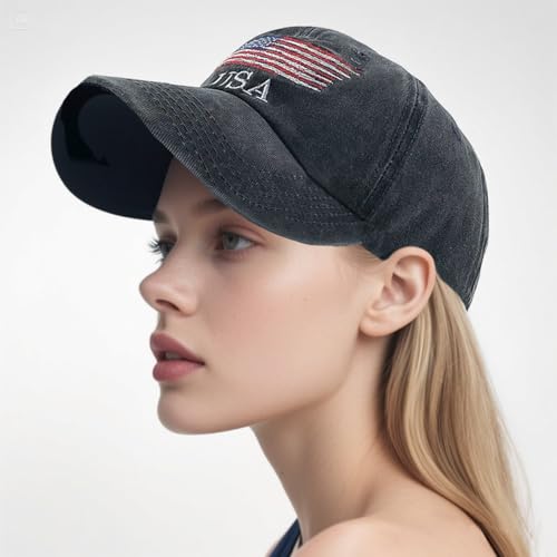 American Flag Hat Distressed Cotton Baseball Cap USA Vintage Trucker Hat Adjustable Dad Cap for Men Women Black - Image 3