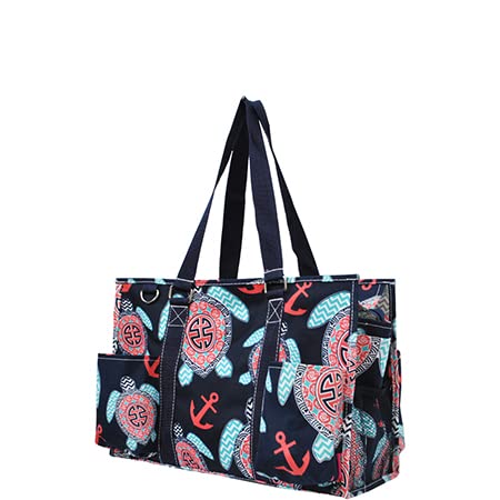 NGIL Utility Water Resistant Tote Bag, Top Zipper Closure, Perfect Gifts for Working Women, Nurses, Gym bag (Sea Turtle Anchor-Navy)