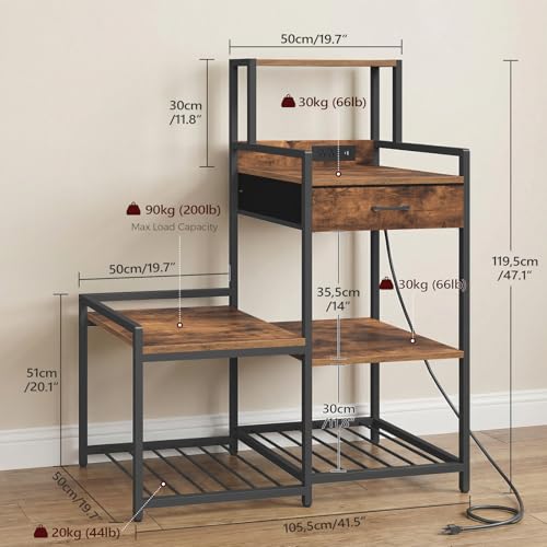 MAHANCRIS Mini Fridge Stand with Power Outlet, Bakers Rack with Storage Shelves, Cofffee Bar Station with Wine Rack, Microwave Stand, Mini Fridge Cabinet for Kitchen, Rustic Brown and Black RSHR58E01 by MAHANCRIS - Used condition - Image 4