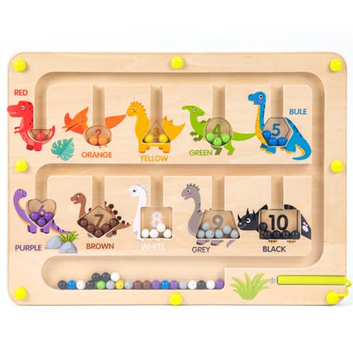 Vookgear Magnetic Color and Number Maze - Wooden Magnet Puzzle Board Game for Toddlers,Montessori Counting Matching Toys,Fine Motor Skills Learning Toys Toddler for 3+ Year Old,Preschoolers,Gifts