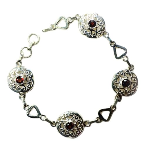 Bracelet en argent sterling et grenat rouge véritable taillé main pour femme