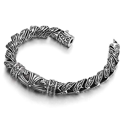 COOLSTEELANDBEYOND Retro Style Tribal, Mens Steel Cross Charm Vintage Link Chain Bracelet Spring Clasp, 8.7 Inches4