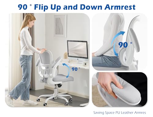 TRALT Ergonomic Office Chair - Desk Chair with Adjustable Lumbar Support Computer Chair - Mesh Comfy Chair with Flip-up Armrests - Gaming Chairs for Adults Home Office (Leather, Grey) - Image 7