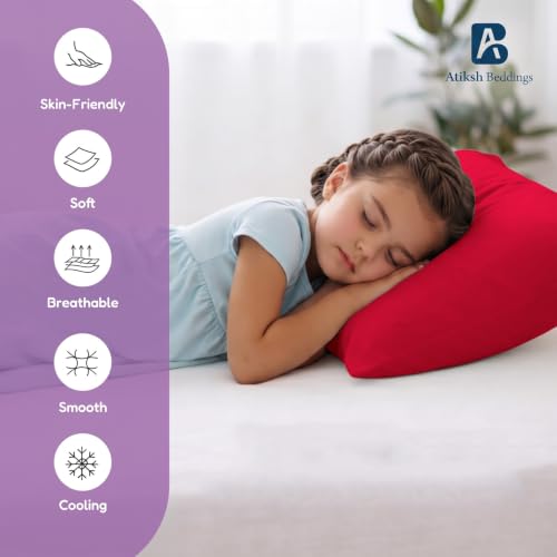 Image of Atiksh Beddings 13x18 Inch Zipper Closure Toddler Travel Pillow Cases Pack of 2 - 100% Soft Egyptian Cotton, 600 Thread Count, Small Travel Pillowcase Covers for Kids & Baby Pillows Red