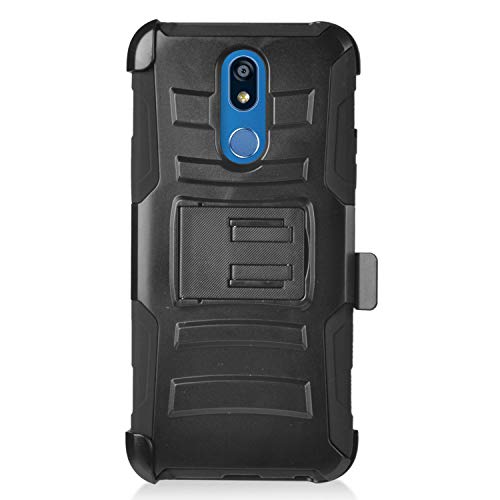 Z-Gen - For Lg K40, Harmony 3, Xpression Plus 2 (2019) Lm-X420, Lg Solo Lte L423Dl - Hybrid Armor Phone Case W/Stand/Belt Clip Holster + Tempered Glass Screen Protector - Cv1 Black #TOP3