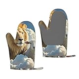 Par de guantes de horno de silicona resistentes al calor, guantes de horno antideslizantes de cordero con nubes de león, guantes de horno suaves para hornear, impermeables, antideslizantes, guantes de