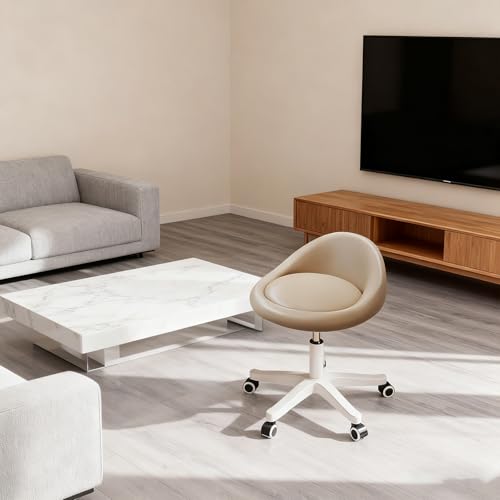 Image of Rolling Stool Set of 3- Ergonomic Swivel Seat, Adjustable Height, Ultra-Quiet Wheels, Padded PU Leather Cushion, for Salon, Office, Massage & Medical Use Khaki