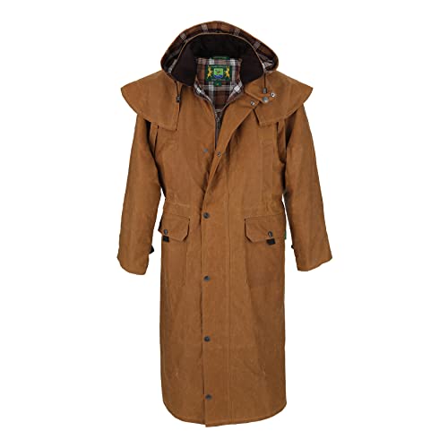 HUNTER-OUTDOOR Regenmantel Edinburgh | Wachsmantel zu 100% wind- und wasserdicht | Extra lang geschnitten mit Rückenschlitzen und Beinschlaufen (beige) (as3, alpha, m, regular, tall)