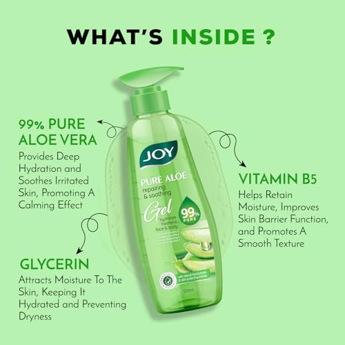Image of Joy Pure Aloe Vera Gel for Face & Body (600ml) with Natural Moisturisers & Pro Vitamin B5 | 99% Pure Aloe Gel for Hydrating Dry & Damaged Skin | Non Sticky & Quick Absorbing