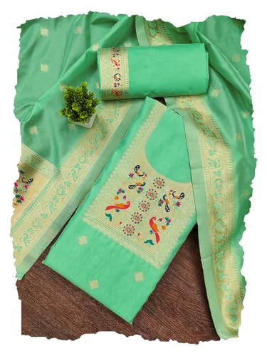 Image of DEVANGI Women's Banarasi Silk Unstitched Salwar Suit Dress Material With Dupatta