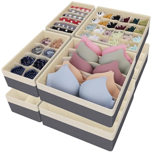 StorMiracle Drawer Organizer Divider, Foldable Closet Storage Organizer Basket, and Fabric Organization Bins for Clothes, Socks, Underwear, Bras, Ties, Accessories, 8 Pcs (Beige & Dark Grey)