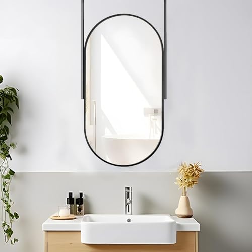 Miroir ovale suspendu au plafond salle de bain miroir flottant noir 50x70