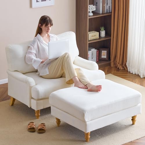 Bezseller-Oversized-Chaise-Lounge-Chair-Indoor-46-W-Upholstered-Sofa-Bed-with-Ottoman-and-Wood-Legs-Big-Comfy-Chair-Leisure-Armchair-for-Living-Room-Bedroom-Apartment-Reading-Room-Beige Bezseller Oversized Chaise Lounge Chair Indoor 46 W Upholstered Sofa Bed with Ottoman and Wood Legs Big Comfy Chair Leisure Armchair for Living Room Bedroom Apartment Reading Room Beige