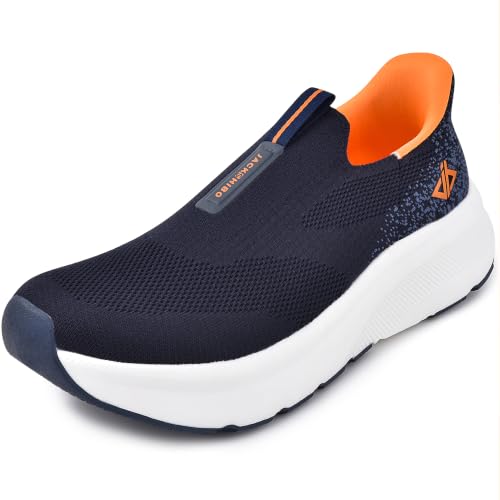 Image of JACKSHIBO Mens Slip in Free up Hands Shoes Wide Toe Box Arch Support Orthopedic Walking Sneakers Cushioned Thick Zero Drop Sole Metatarsal Pads