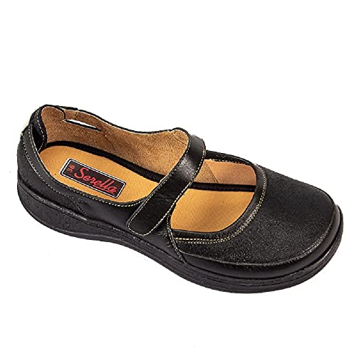 Sapato Boneca Conforto em Couro Estilo Retrô Atualizado Da a Dia Serella 7075 (36, Preto)
