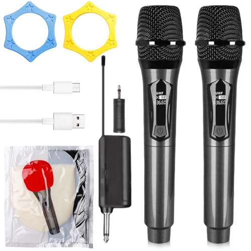 Dual Mikrofon Kabellos, Funkmikrofon Wireless Microphone Set Mit Wiederaufladbarem Empfänger – 200ft Reichweite, Plug-and-Play, Kristallklarer Klang Für Karaoke, Hochzeiten,...