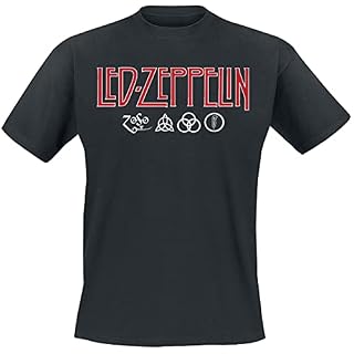 Live Nation LED Zeppelin Logo & Symbols T-Shirt Manches Courtes Noir - Les Beatles, Paul McCartney, John Lennon, RIngo Starr, George Harrison