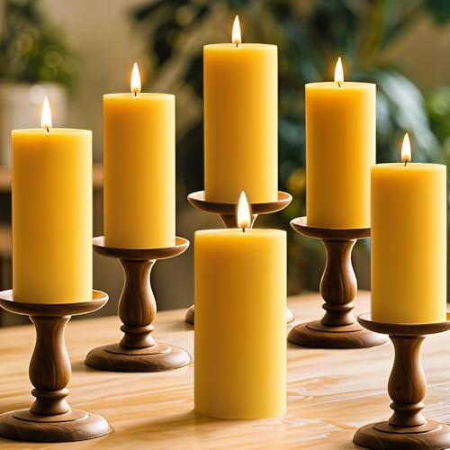 6 Pack Beeswax Candles, 210 Hours Burning Unscented Beeswax Pillar