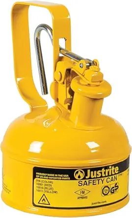 Justrite 1 Pint Type I Yellow Safety Can for Diesel with Flame Arrester, Self-Closing Lid, and Trigger Handle, Made in the USA, Galvanized Steel Flammable Storage Can, 10011