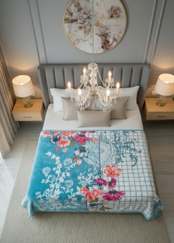 Image of Signature Exclusive Chanakya Supersoft Luxury Heavy Winter Double Ply Double Bed Mink Blanket - 4.5 kg | 100% Polyester | 2.10 m x 2.40 m | Royal Luxe Comfort for Extreme Cold (Ocean Petals)